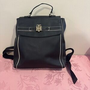Tommy Hilfiger Black Backpack Convertible Bag Satchel Gold Accents